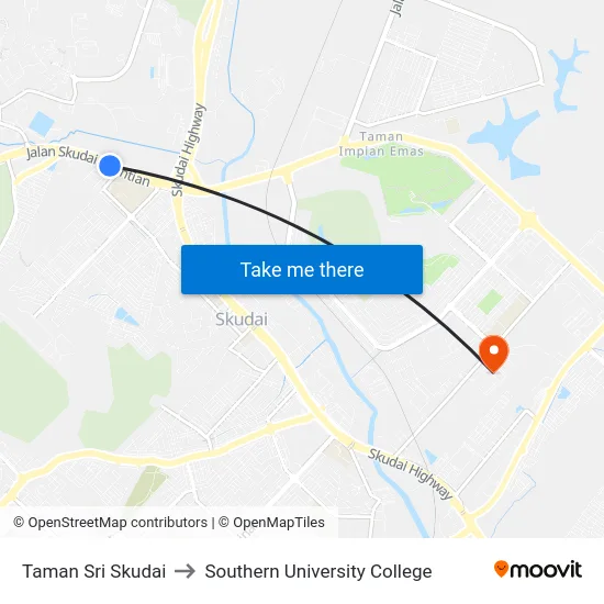 Taman Sri Skudai to Southern University College map