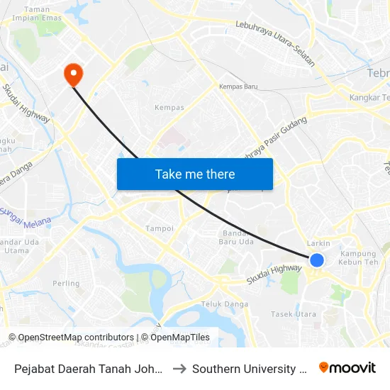 Pejabat Daerah Tanah Johor Bahru to Southern University College map