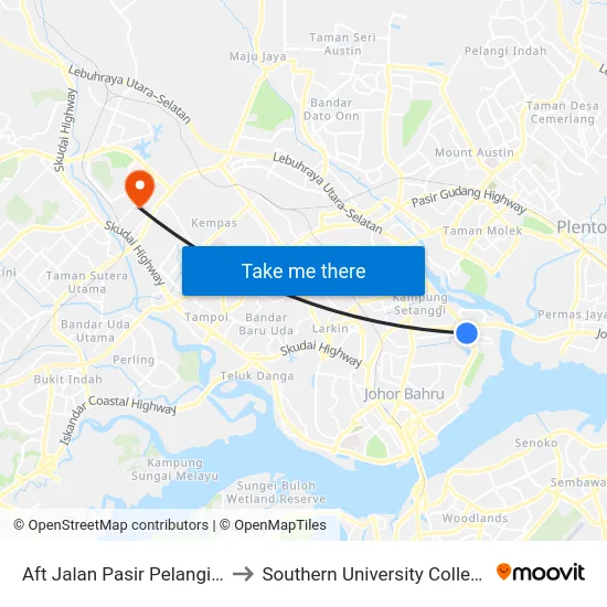 Aft Jalan Pasir Pelangi 1 to Southern University College map