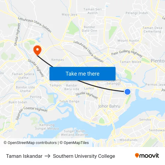Taman Iskandar to Southern University College map