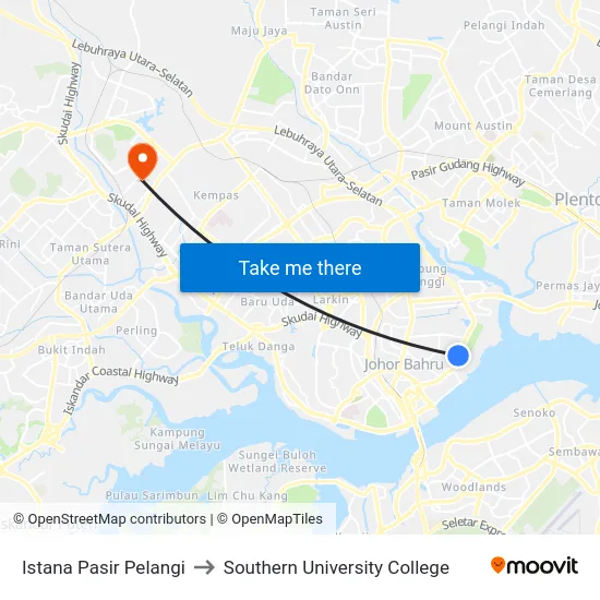 Istana Pasir Pelangi to Southern University College map