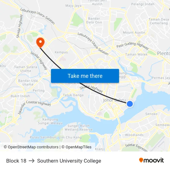 Block 18 to Southern University College map