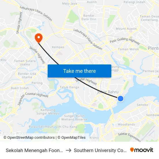 Sekolah Menengah Foon Yew to Southern University College map