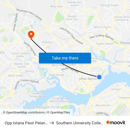 Opp Istana Pasir Pelangi to Southern University College map