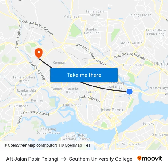 Aft Jalan Pasir Pelangi to Southern University College map