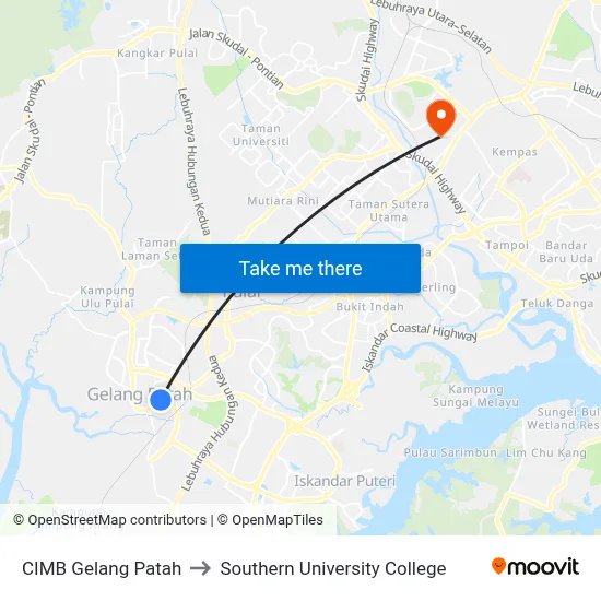 CIMB Gelang Patah to Southern University College map