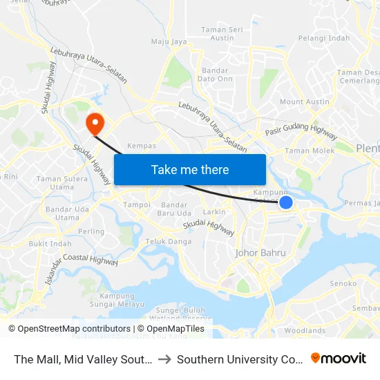 The Mall, Mid Valley Southkey to Southern University College map