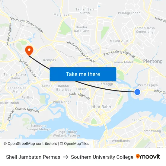 Shell Jambatan Permas to Southern University College map