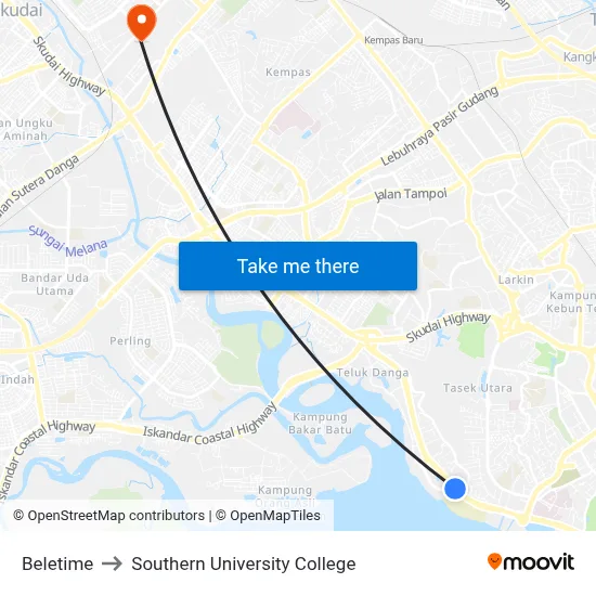 Beletime to Southern University College map