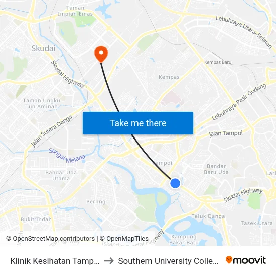 Klinik Kesihatan Tampoi to Southern University College map
