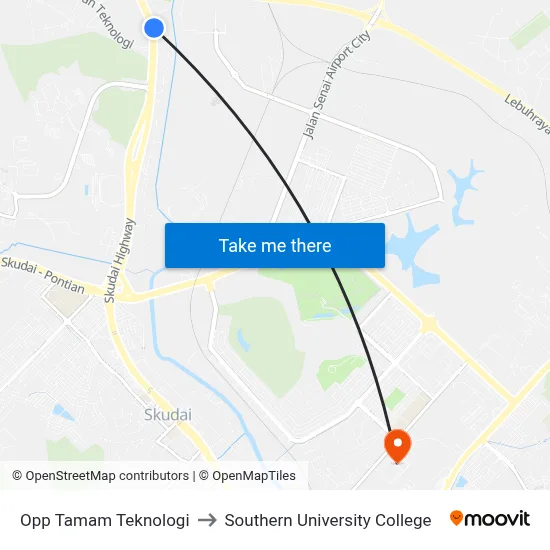 Opp Tamam Teknologi to Southern University College map