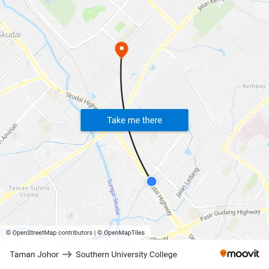 Taman Johor to Southern University College map