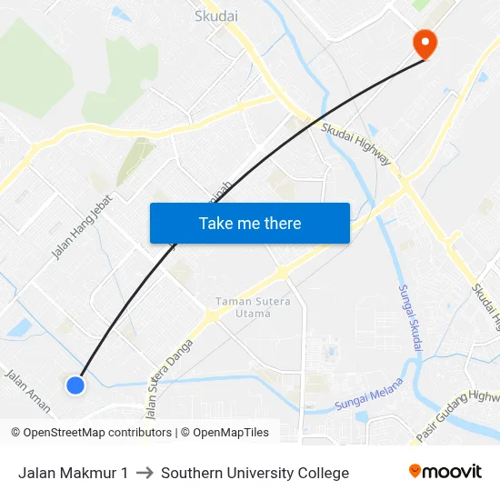Jalan Makmur 1 to Southern University College map