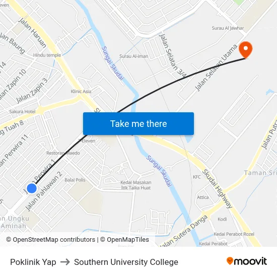 Poklinik Yap to Southern University College map
