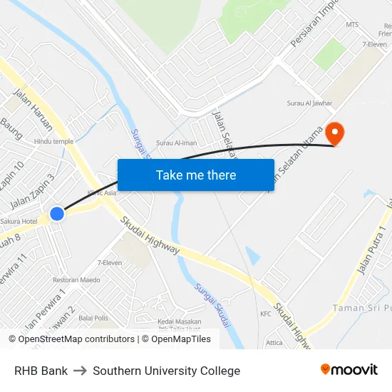 RHB Bank to Southern University College map