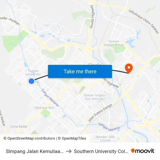 Slmpang Jalan Kemuliaan 21 to Southern University College map