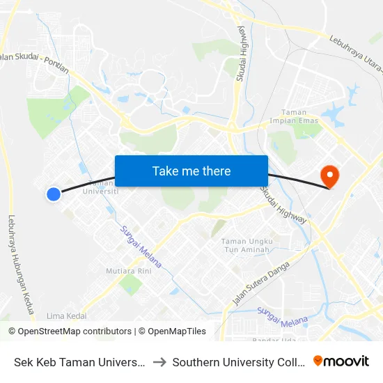 Sek Keb Taman Universiti 2 to Southern University College map