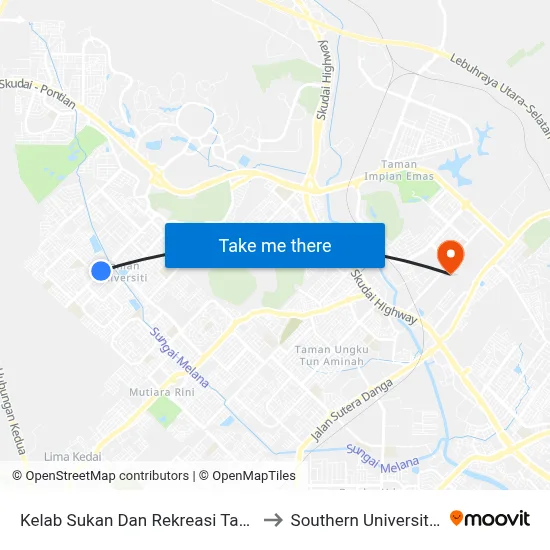 Kelab Sukan Dan Rekreasi Taman Universit to Southern University College map