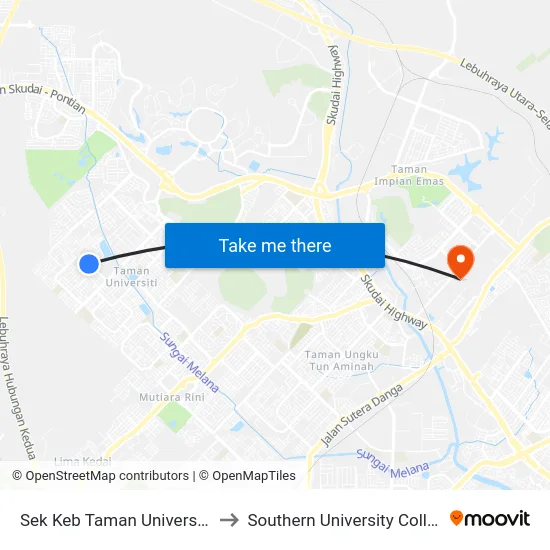 Sek Keb Taman Universiti 1 to Southern University College map