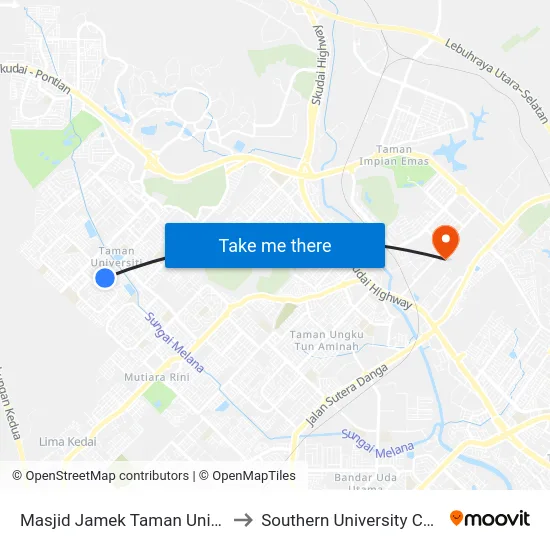 Masjid Jamek Taman Universiti to Southern University College map