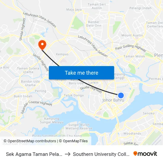 Sek Agama Taman Pelangi to Southern University College map