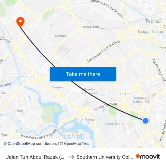 Jalan Tun Abdul Razak (Opp) to Southern University College map