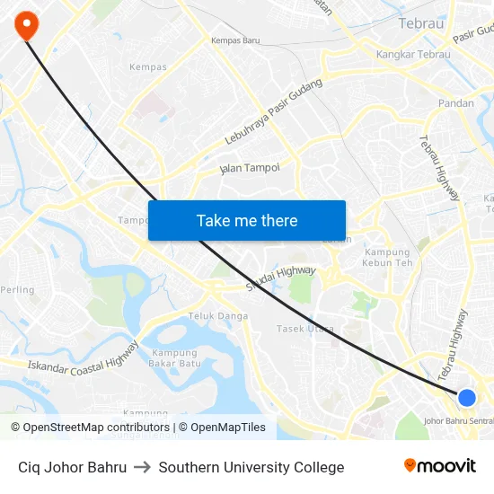 Ciq Johor Bahru to Southern University College map