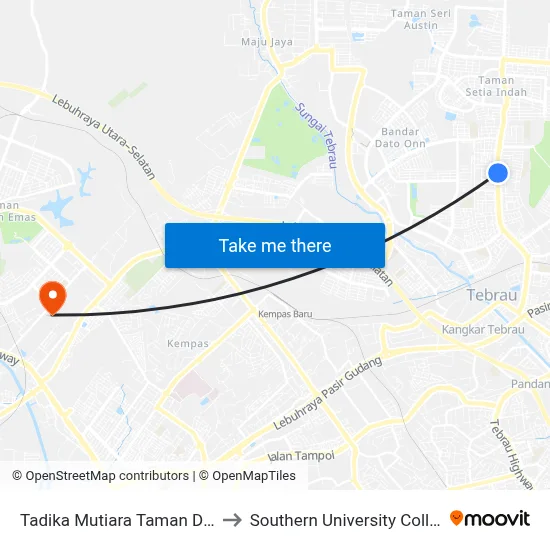 Tadika Mutiara Taman Daya to Southern University College map