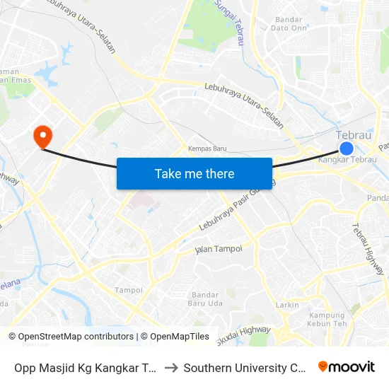 Opp Masjid Kg Kangkar Tebrau to Southern University College map