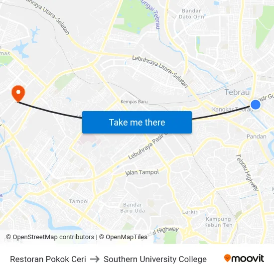 Restoran Pokok Ceri to Southern University College map