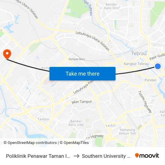 Poliklinik Penawar Taman Istimewa to Southern University College map