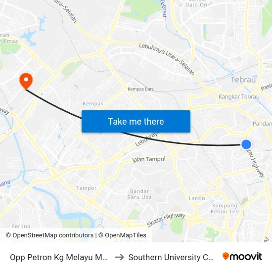Opp Petron Kg Melayu Majidee to Southern University College map