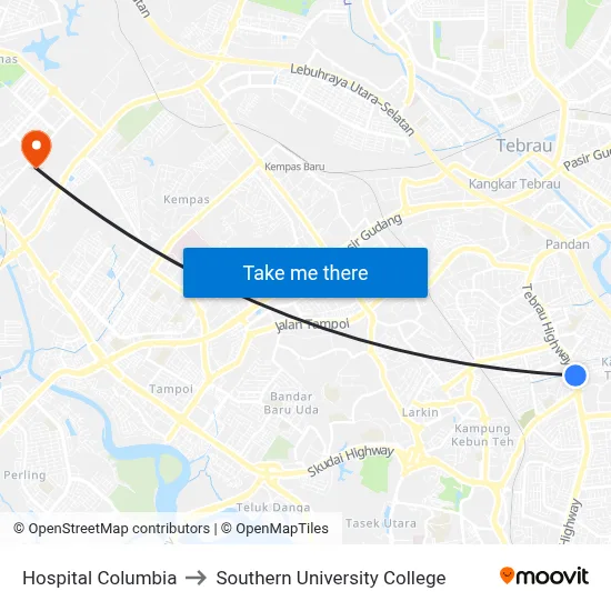 Hospital Columbia to Southern University College map