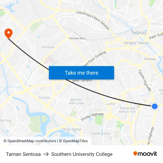 Taman Sentosa to Southern University College map
