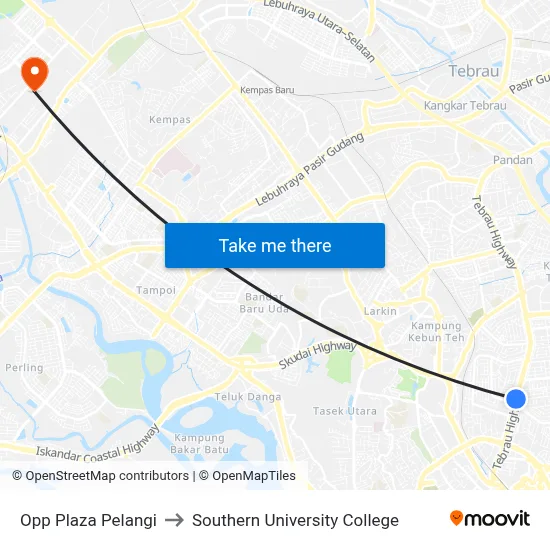 Opp Plaza Pelangi to Southern University College map