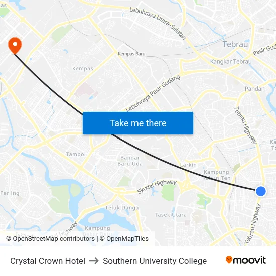 Crystal Crown Hotel to Southern University College map