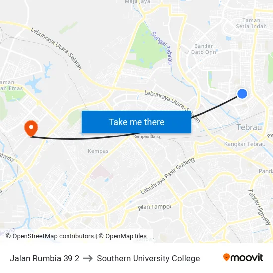 Jalan Rumbia 39 2 to Southern University College map
