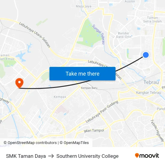 SMK Taman Daya to Southern University College map