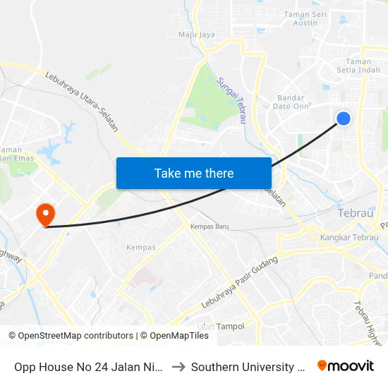 Opp House No 24 Jalan Nibong 14 to Southern University College map