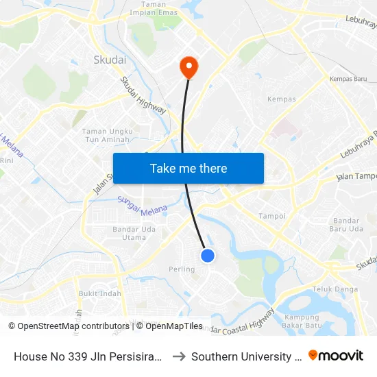 House No 339 Jln Persisiran Perling 1 to Southern University College map