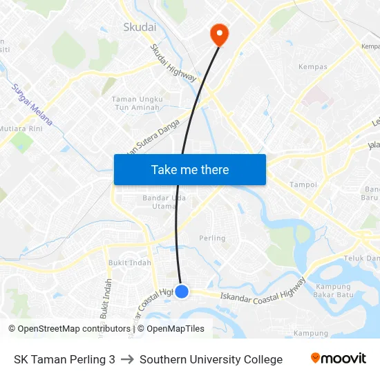 SK Taman Perling 3 to Southern University College map