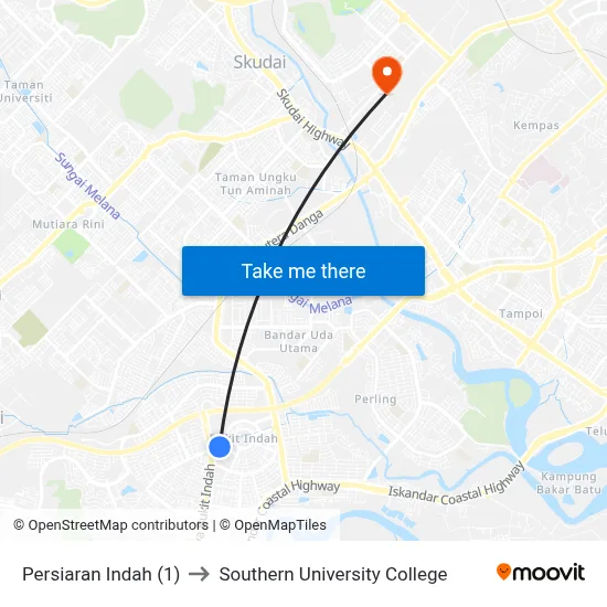 Persiaran Indah (1) to Southern University College map