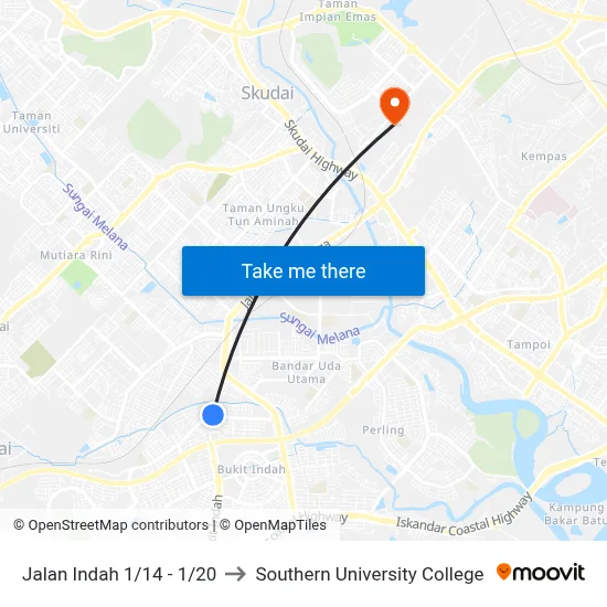 Jalan Indah 1/14 - 1/20 to Southern University College map