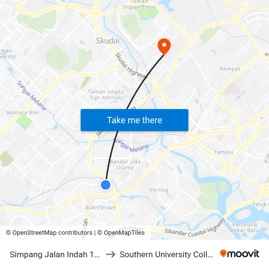 Simpang Jalan Indah 1/10 to Southern University College map