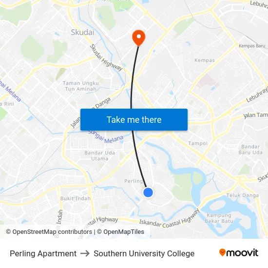 Perling Apartment to Southern University College map