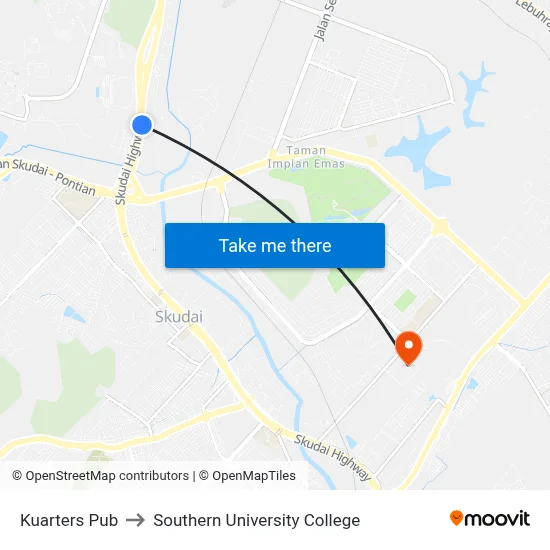 Kuarters Pub to Southern University College map