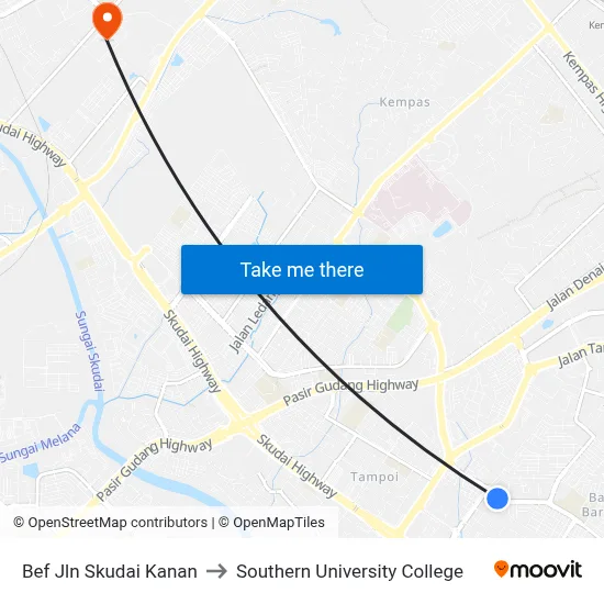 Bef Jln Skudai Kanan to Southern University College map