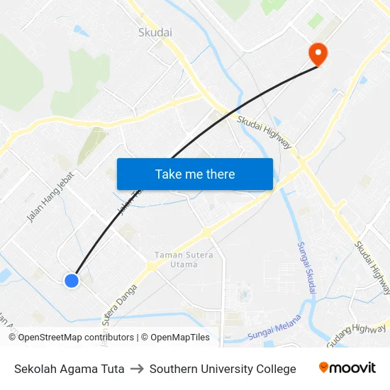 Sekolah Agama Tuta to Southern University College map