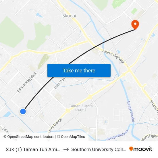 SJK (T) Taman Tun Aminah to Southern University College map