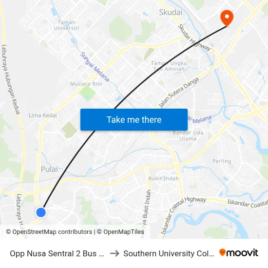 Opp Nusa Sentral 2 Bus Stop to Southern University College map